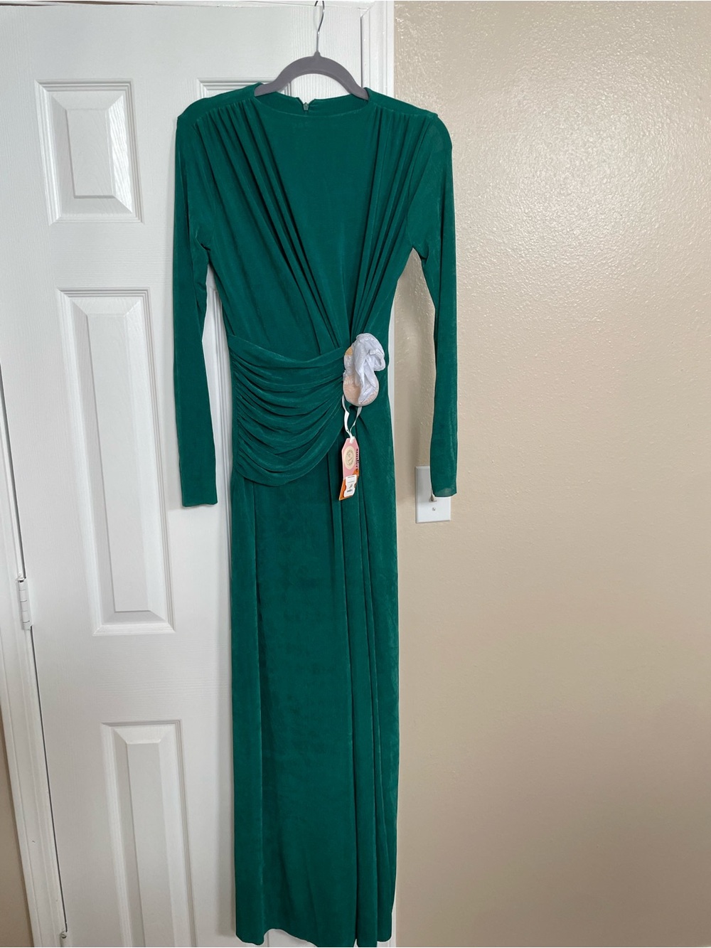 Green Long Sleeve Draped Maxi Dress